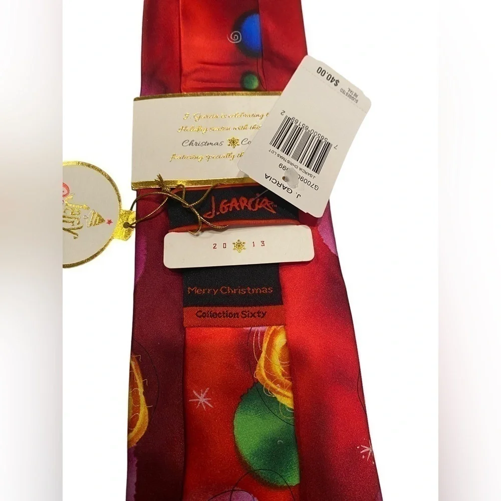 J. Garcia Men's Merry Christmas Neck Tie Swirling Balls of Color New with Tag